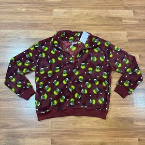 The Grinch Fleece Long-Sleeve Quarter Zip Pullover Shirt Burgundy | Adult Size M